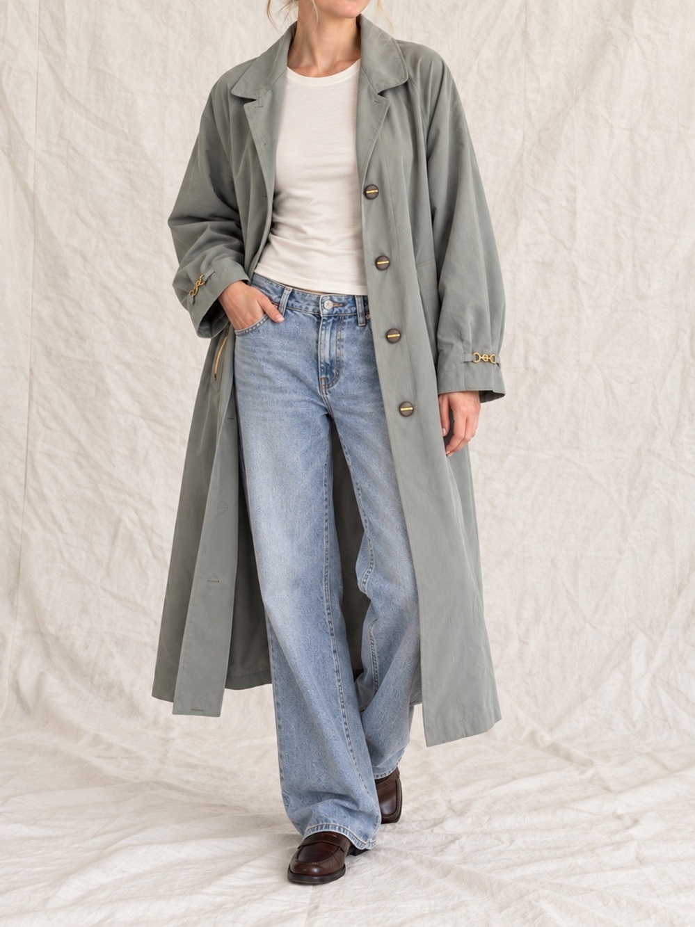 Vintage Fleet Street Taupe Trench Coat Gold Hardware | 18